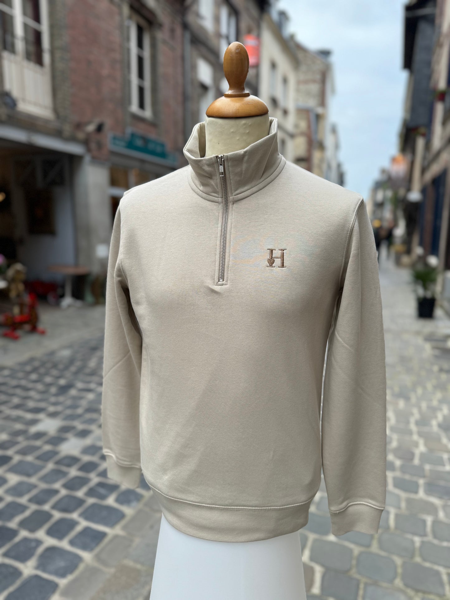 Sweat Col Camionneur Beige.