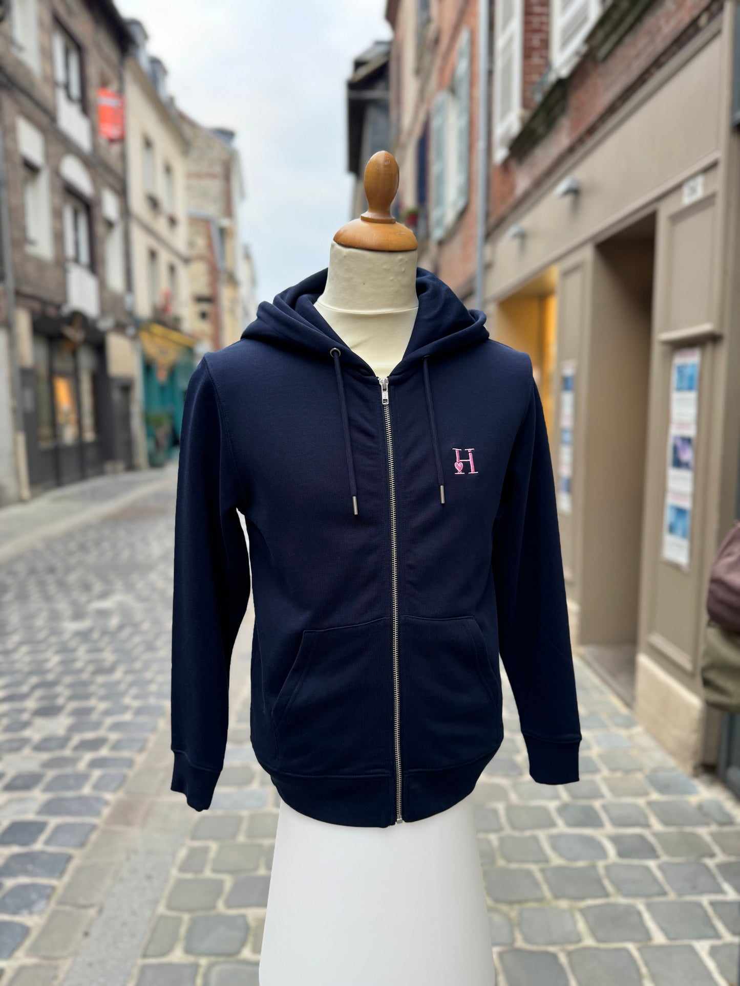 Zippé Capuche Marine H Rose