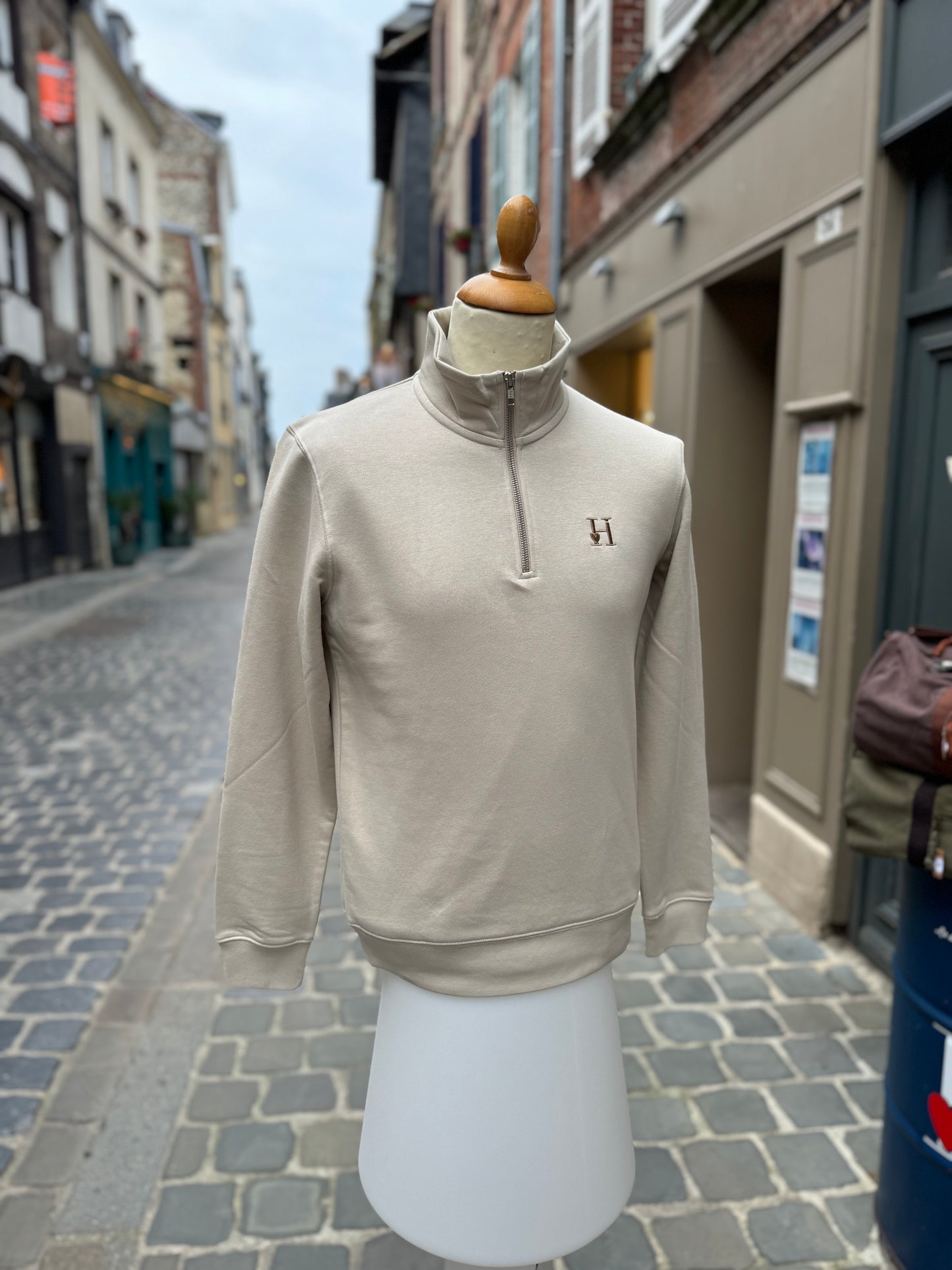 Sweat Col Camionneur Beige.